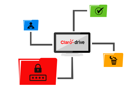 Ilustración de carpetas varias salientes de Claro drive